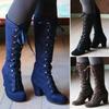 Foreign Trade Large Size Tall Tube But Knee Strap Polished Women's Boots Autumn and Winter New Square and European and American Style Women's Boots