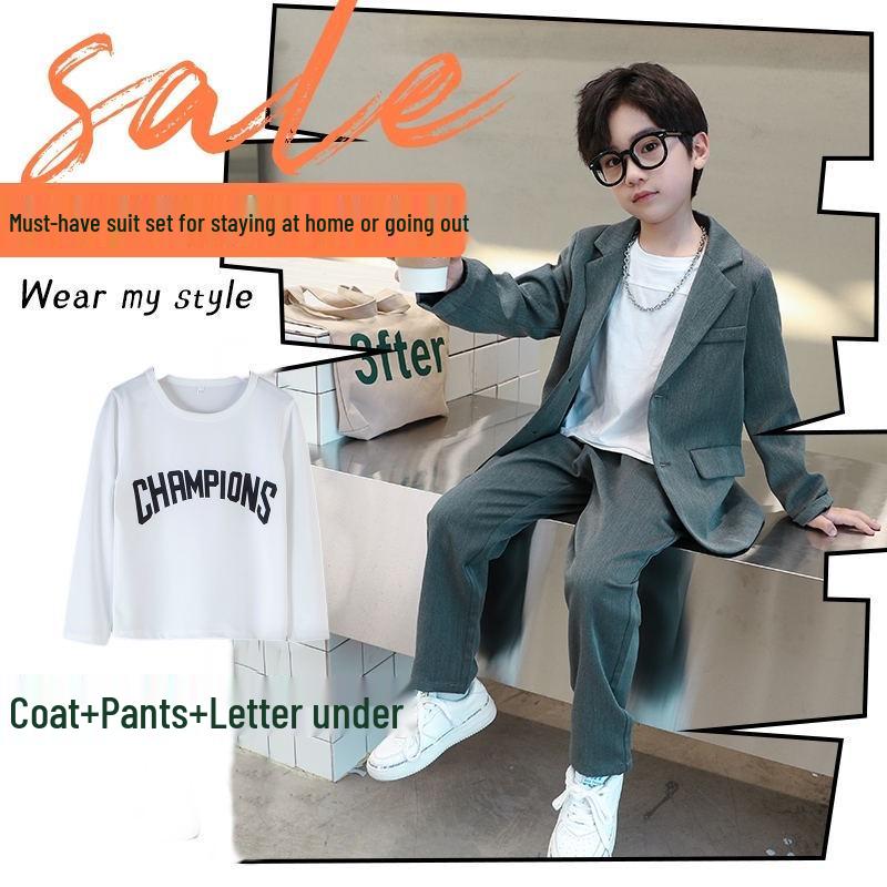 High Street Handsome Three-Piece Boy's Suit: White Long-Sleeve Shirt & Street Style Casual Set for Kids