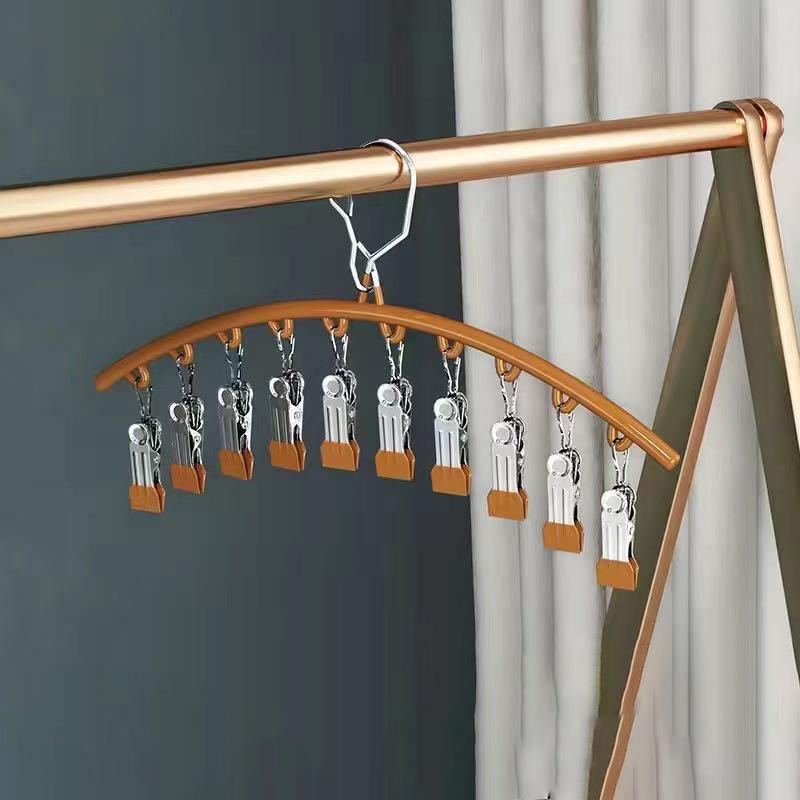 Stainless Steel Clothes Drying Hanger Windproof Clothing Rack 10 Clips Sock Laundry Airer Hanger Underwear Socks Holder
