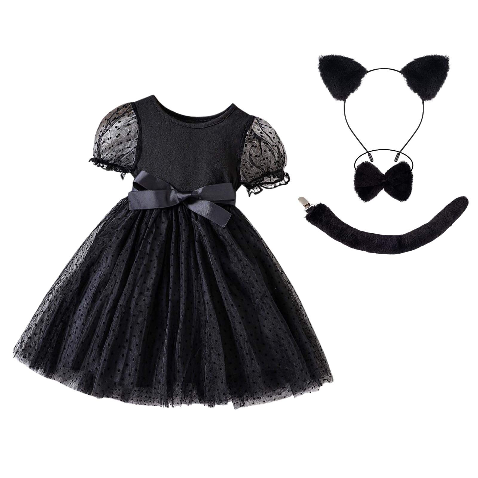 S.T.S.G Kids  Cat Dress, Cute Halloween Costume with Cat Ears, for Girls (90cm)