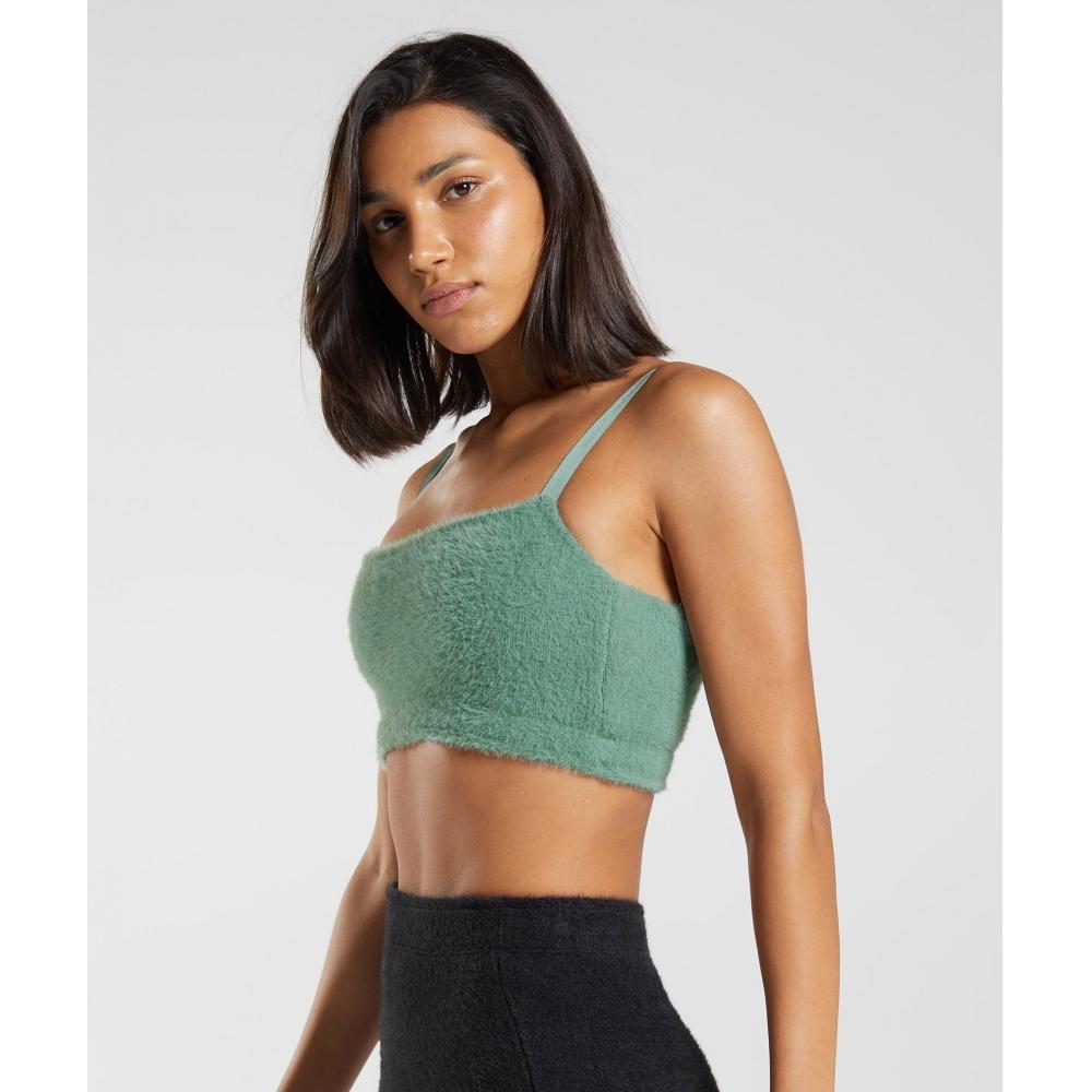 Gymshark Whitney Eyelash Knit Bandeau Leaf Green B4a4z Ebct
