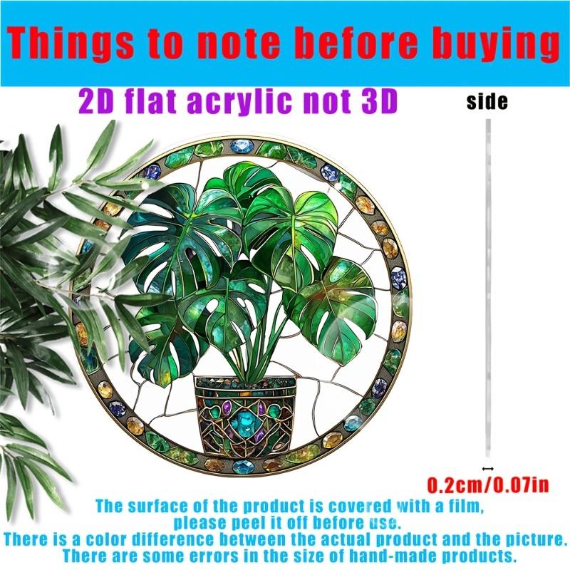 2D Flat Acrylic Colorful Monstera Leaf Acrylic Sun Catcher - Stained Glass Style Design with Green Leaves and Floral Accents, Home Decor