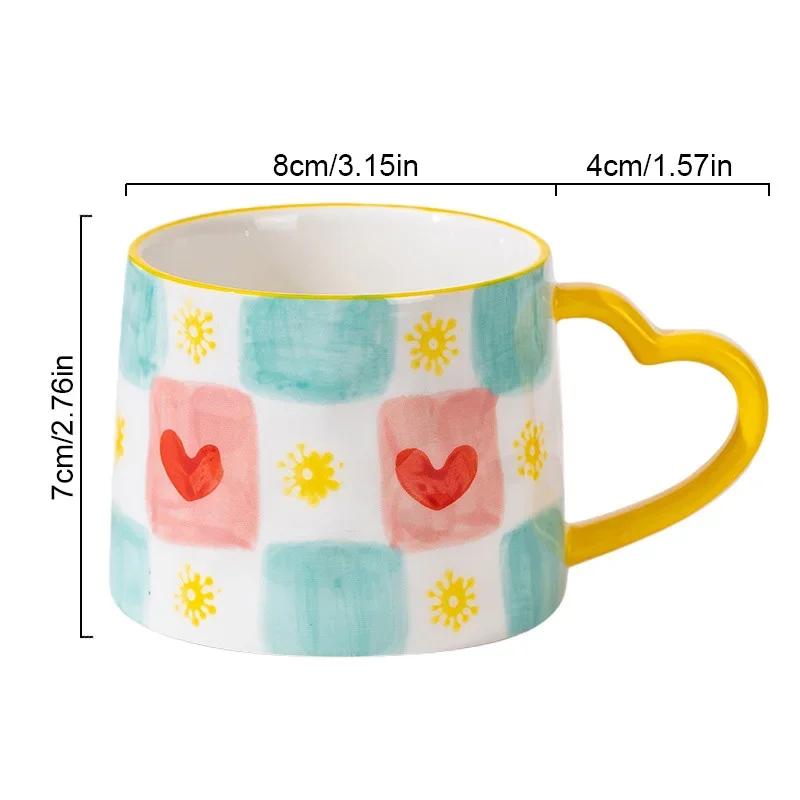 Cute INS Style Ceramic Mug Creative Hand-Painted Love Heart Coffee Cup Couples Cup Breakfast Milk Tea Mug Valentine's Day Gift