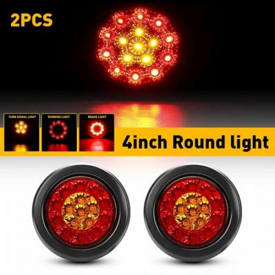 2X Amber/Red 16 LED Round Truck 4" Trailer RV Brake Stop Turn Signal Tail Lights