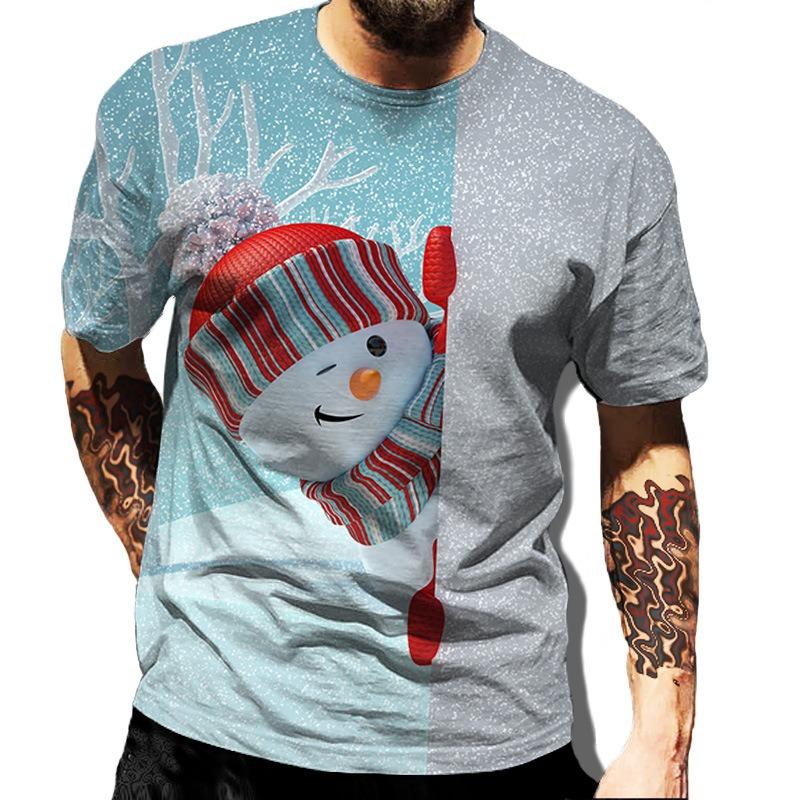 

Christmas Snowman 3 D Printed Snowflake Pattern European and American Street Style Casual Loose T-shirt 6XL