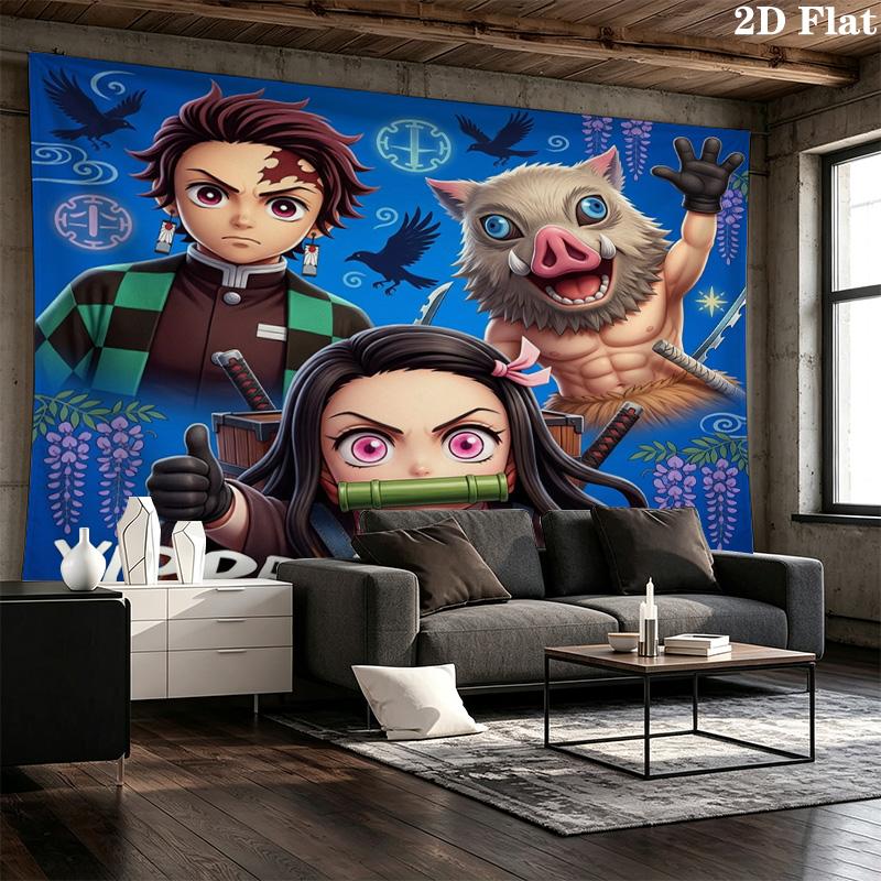 Demon Slayer Wall Tapestry Aesthetic Wall Hanging Printed Fabric Blanket Decorative Tapestries For Bedroom Living Room Home Decor