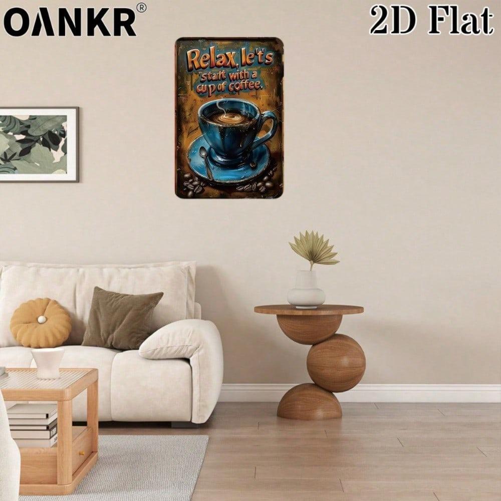 Funny Coffee Bar Metal Tin Sign 12x8 In, Retro Let's Start With A Cup Of Coffee Wall Art Plaque, Gift for Cafe Home