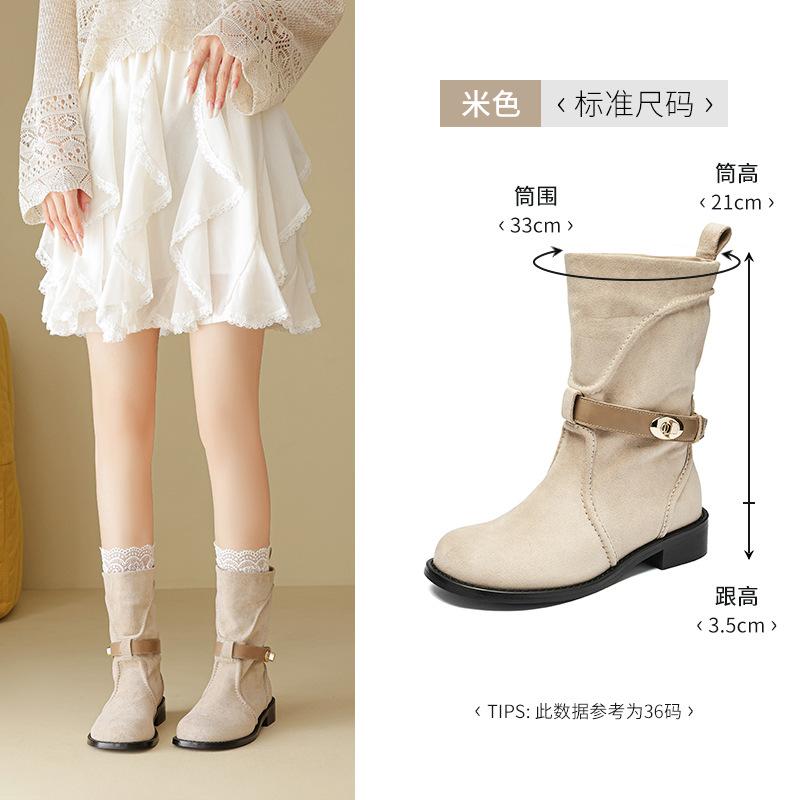 

Augustine black Martin boots women s 2025 new autumn platform-soled retro short boots medium tube British western boots 40