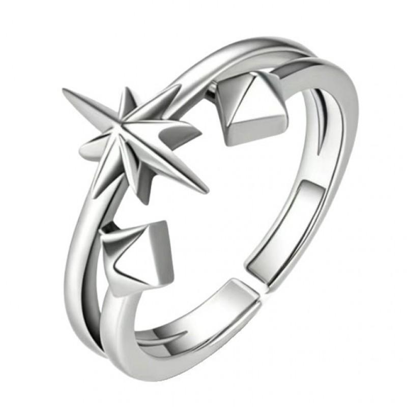 Adjustable Open Ring Men Women Star Geometric Design Vintage Copper Jewelry With Four-Point Motif