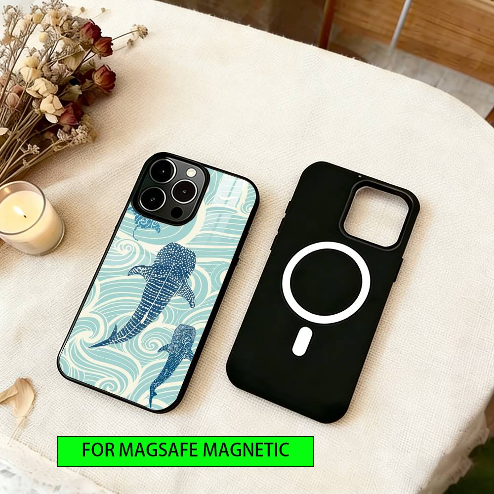 

Whale Pattern Phone Case For iPhone17,16,15,14,13,12,11 Plus,Pro Magnetic with Magsafe Wireless Charging iPhone15Pro