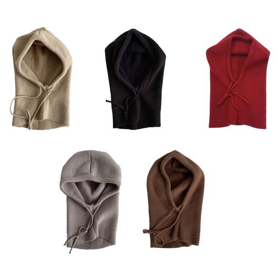 Scarf Hat Solid Color Adjustable Straps Winter Knitted Hat Head Neck Ear Protection Cold Weather Accessories