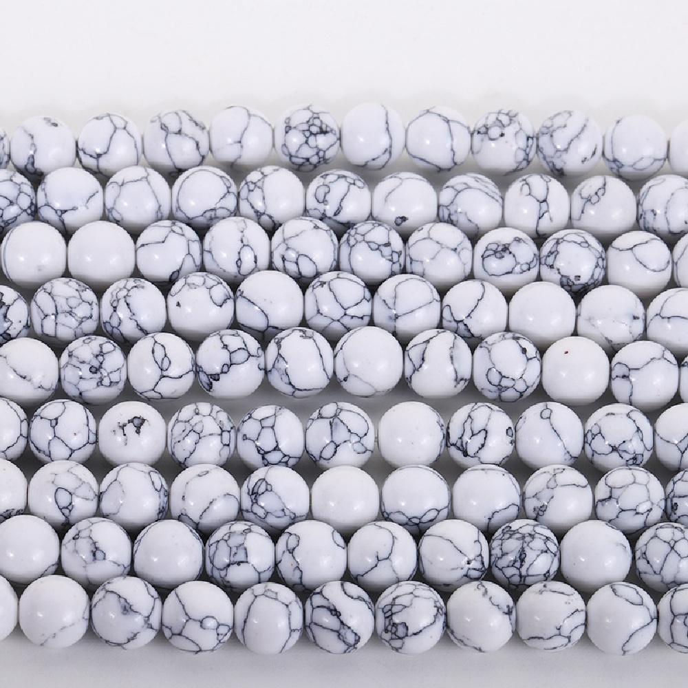 Turquoises Blanches Pierre Perles Rondes Naturelles Fil 15" Perles d'Espacement Lisses Libres 4/6/8/10/12mm pour Fabrication de Bijoux DIY Bracelets Accessoires