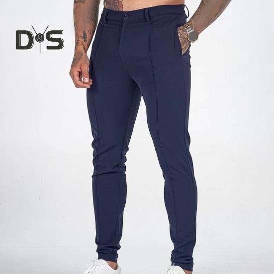Herren-Hosen, schmale Passform, einfarbig, mittlere Taille, weich, dünn, atmungsaktiv, Schrägtaschen, knöchellang, Knopf, Reißverschluss, lange Herren-Business-Hose