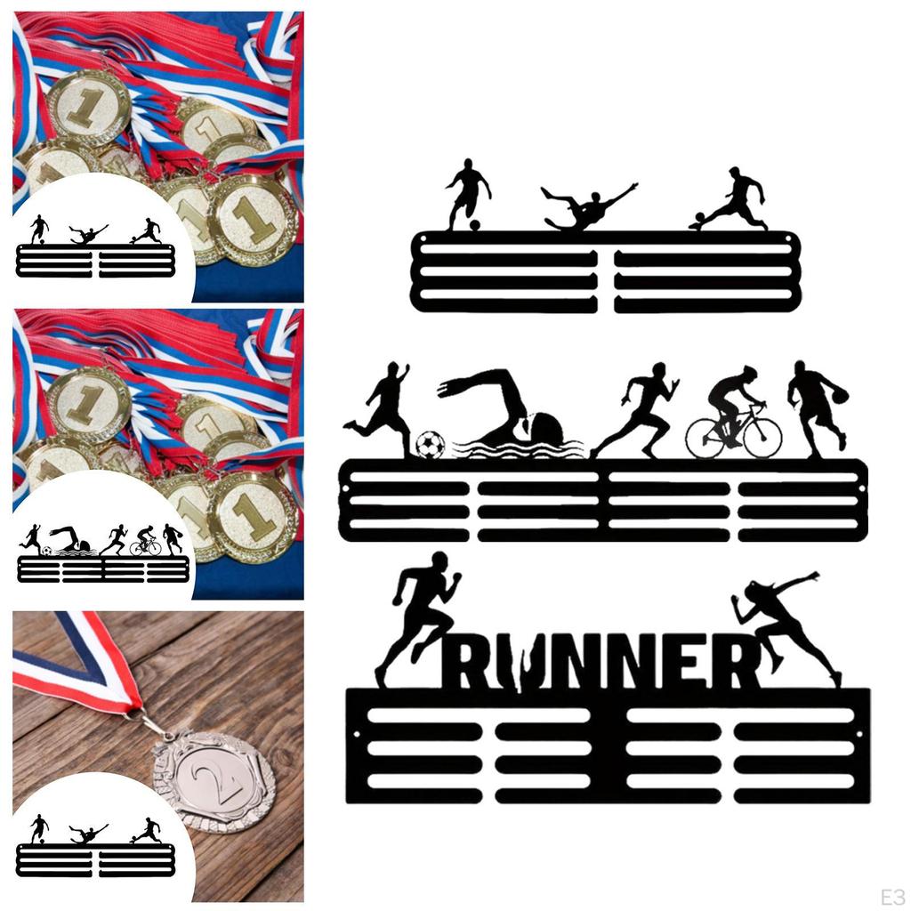 Hanger Awards Ribbon Display Metal for Sports Race Runner Gymnastics Plaques Black Medal Stand Shelf