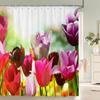 3d Tulip Fresh Flowers Shower Curtains Bathroom Waterproof Floral Bath Curtain Polyester Cloth With Hooks Decorative Bath Screen