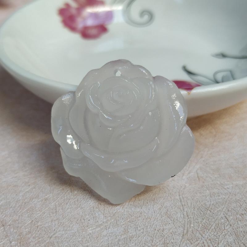 Afganischer Weißer Jade Rosenanhänger - Xinjiang Blühende Blume Reichtum Damenschmuck aus Jade