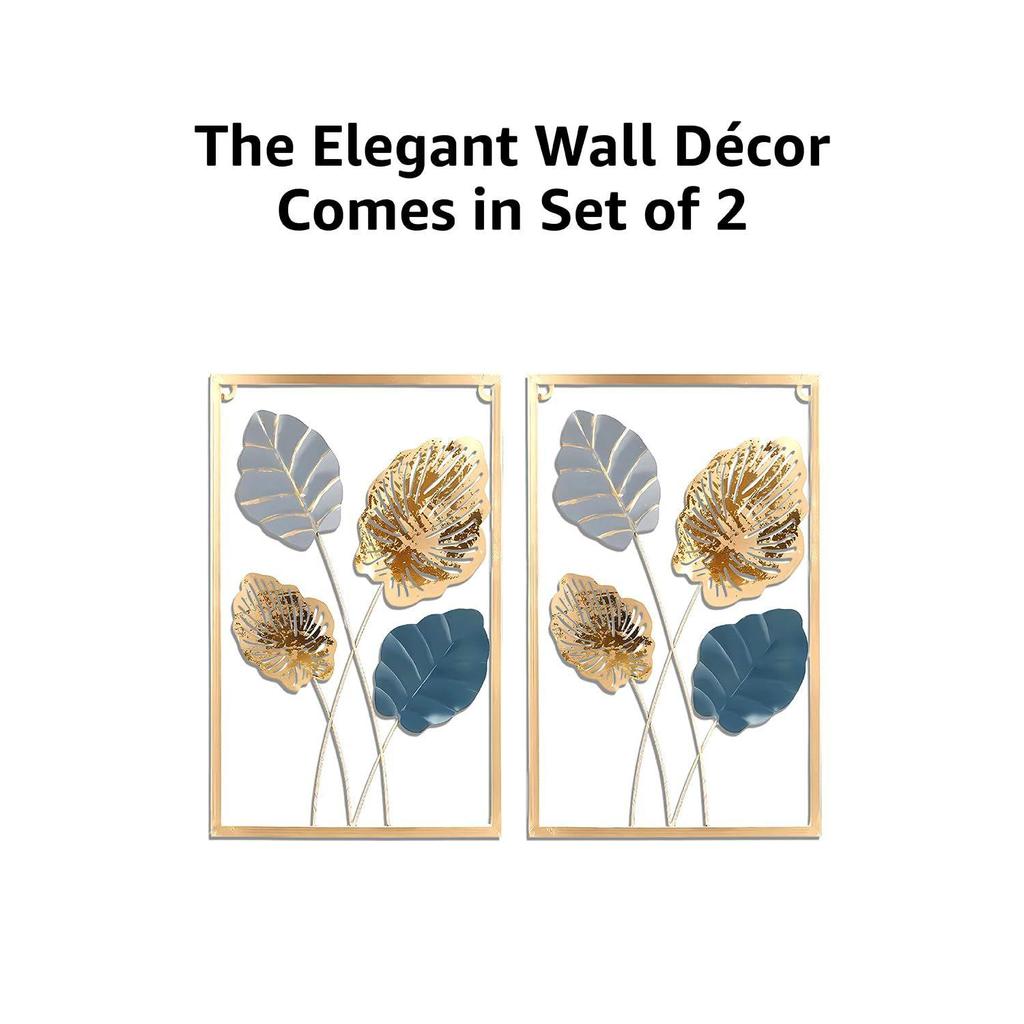 Gold Metal Wall Art Decor for Living Room | Elegant Iron Wall Hanging |  Wall Hanging | Wall Décor | Easy Installation | 42 x 28 cm Each | Set of 2