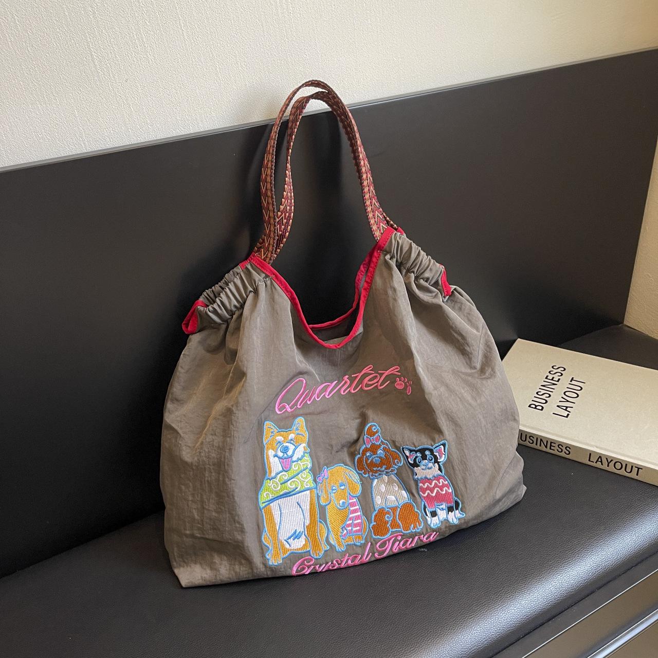 

Shiba Inu Embroidered Large Nylon Shoulder Bag - Women s Versatile Handbag