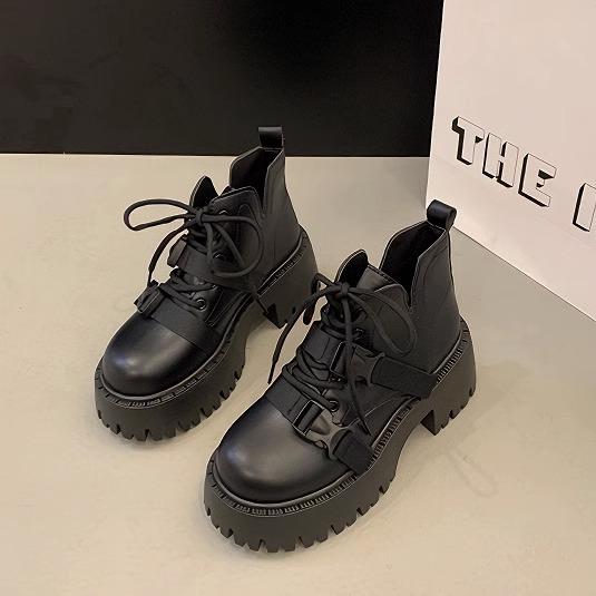 Deep Street Super Thick-Soled Black Boots  New Women Spring And Autumn Single Boots High-Grade N Style Explosive Boots