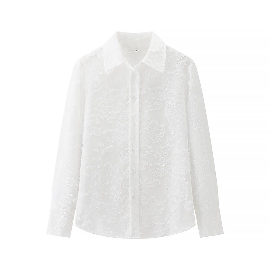 

Весна 2025 Женская повседневная рубашка в европейском и американском стиле с жаккардовым узором и длинным рукавом Large белый
