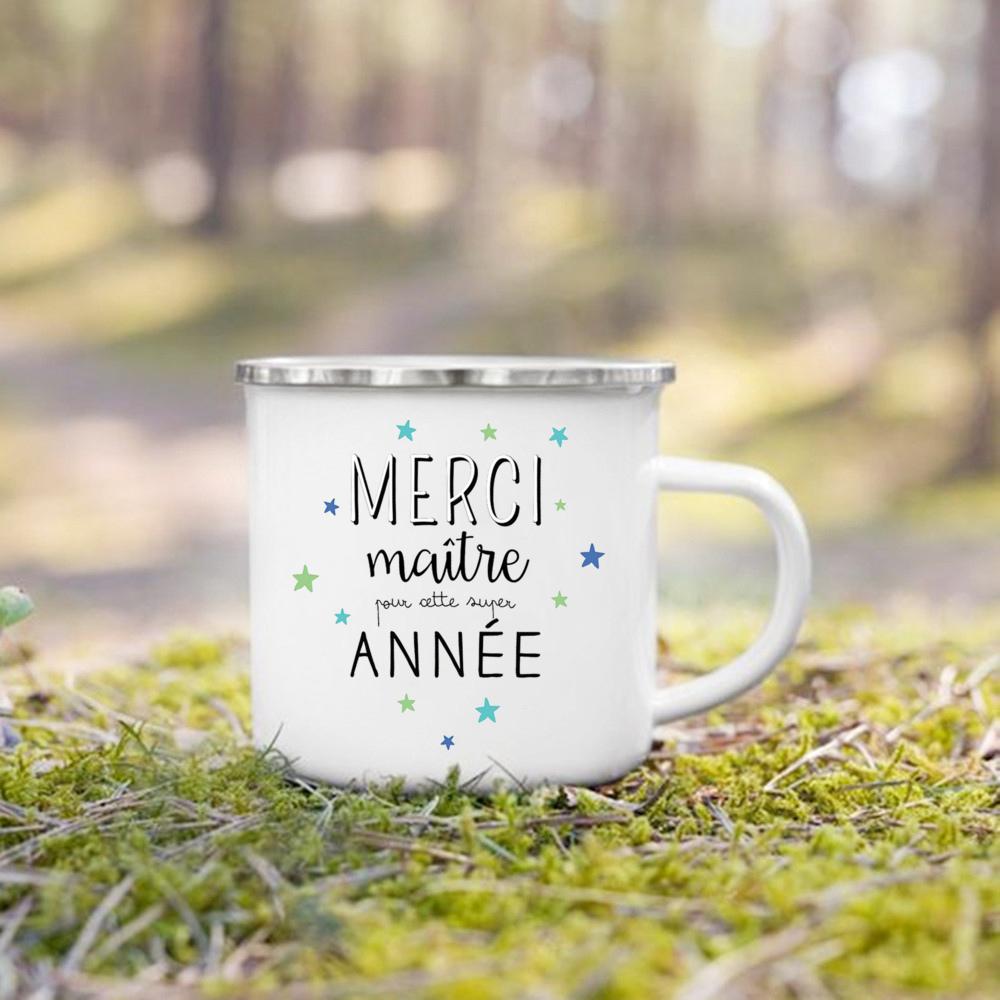 Merci Maitre French Print Mug Creative Coffee Cups Drinks Enamel Cup Vintage Handle Drinkware Thanks Graduate Gifts for Teacher