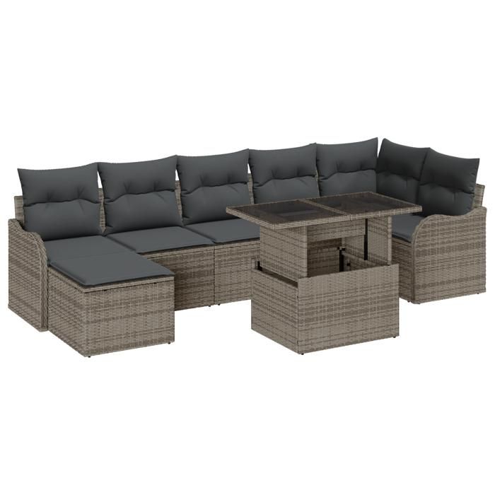 VidaXL Ensemble de Canapé de Jardin 8 Pièces avec Coussins en Poly Rotin Gris 3348505