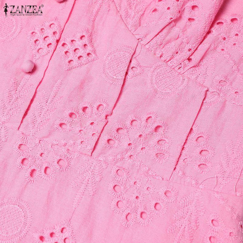 ZANZEA Women Elegant Crochet Patchwork Casual V-neck Short Sleeve Dress