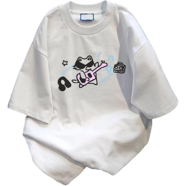 Harajuku Vintage Shirts for Women Cute Graffiti Cat Print T-Shirt Summer Oversized Graphic Tees Kawaii Clothes Y2K Tops