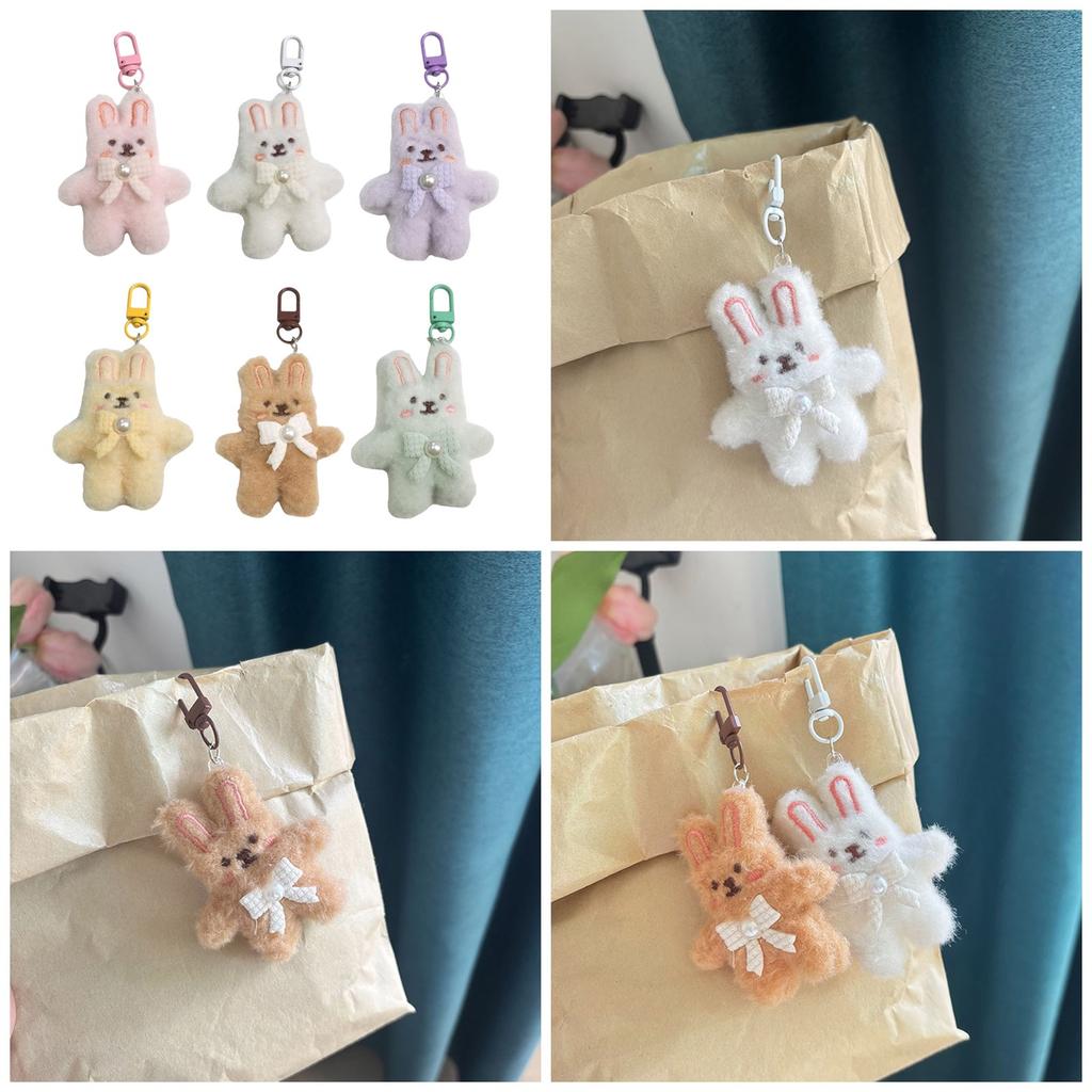 Cute Plush Rabbit Keychain With Pearl Bowknot For Girls And Women Soft Fluffy Charm Keyrings Pendant Accessory
