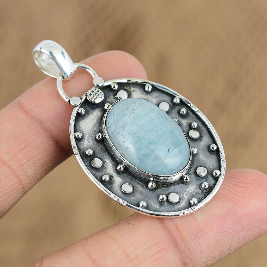 Gift For Her 925 Sterling Silver Natural Aquateen Gemstone Jewelry Pendant