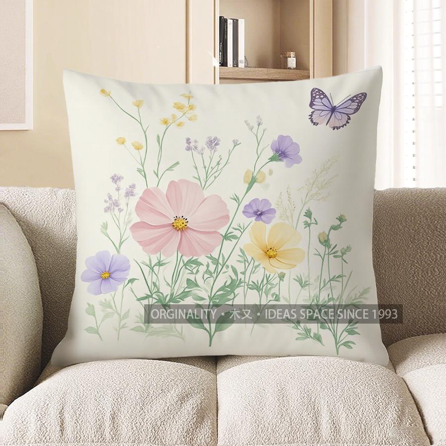 Home Decor Butterflies And Flowers Floral Pattern Pillow Pattern Cushion Cover Suitable For Sofa Bedroom Car Pillow Cover