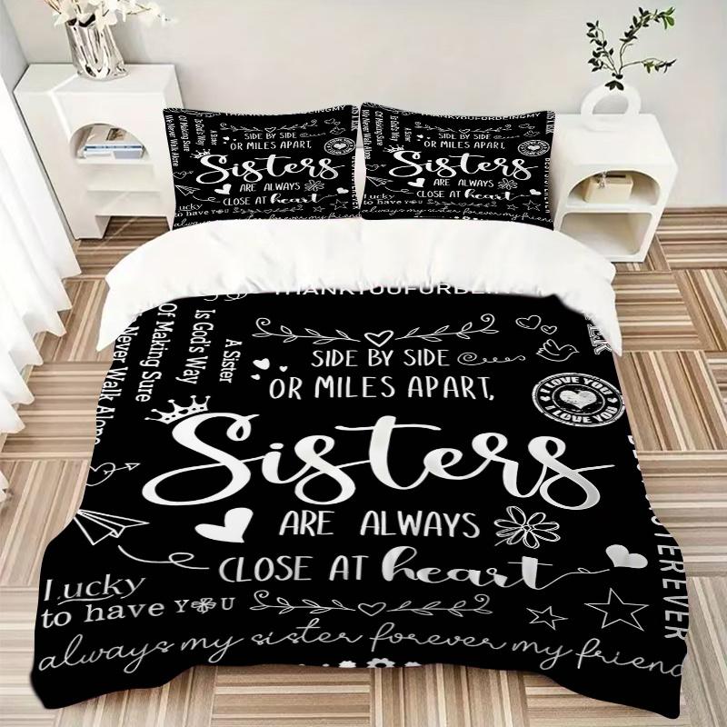 3pcs Thank You for Being My Sister Quilt Set Cartoon Themed Bed Quilt Set Lovely Character Bedroom Decor Bed Quilt Set