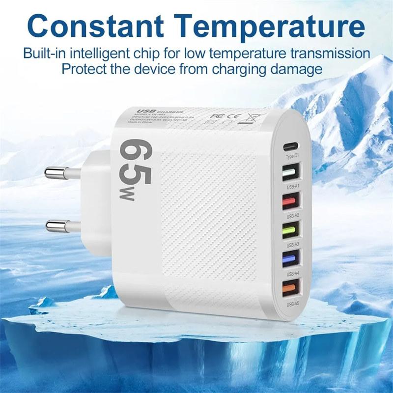 Adattatore di ricarica USB PD da 3,1 A a 5 porte per Xiaomi iPhone 13 Samsung Caricabatterie da muro QC 3.0 per telefono cellulare