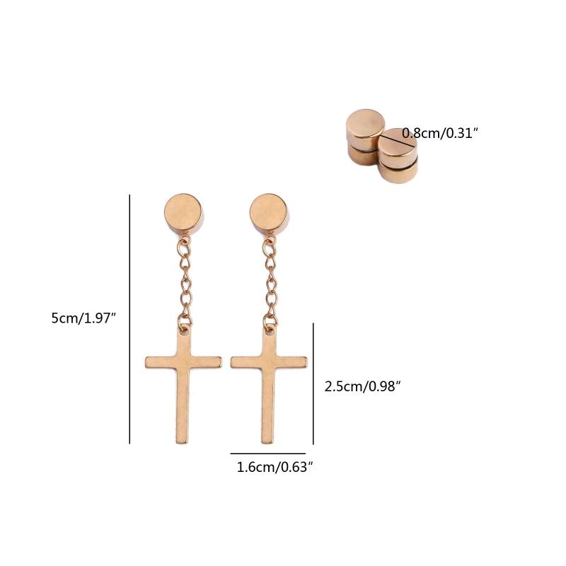 Set of 3 Pairs Non-perforated Magnet Stud Earrings Stainless Steel for Cross Dangling Earrings Clip On Jewelry for Women