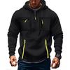 Men's Casual Sports Hoodie Fashion Pocket Zipper Hooded Sweatshirt Solid Color Loose Coat Outdoor Running Streetwear