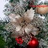 5pcs Christmas Flowers Glitter Fake Flowers Merry Christmas Tree Decorations For Home Gift Xmas Ornament Home Decor Supplies