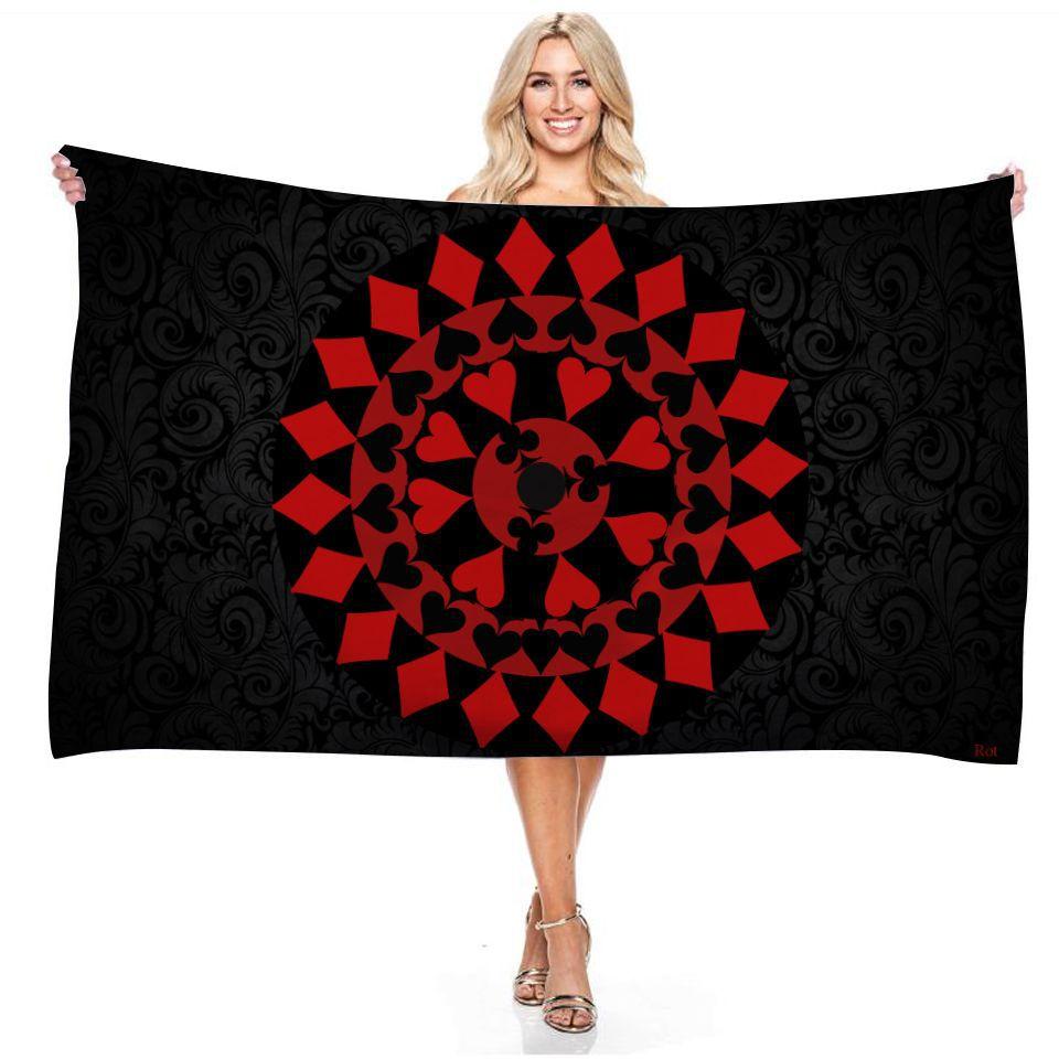 Red White Black Playing Card Game Beach Towel, Microfiber Absorbent Quick Dry Bath Towel, In Vintage Style Soft Kid Unisex Towel
