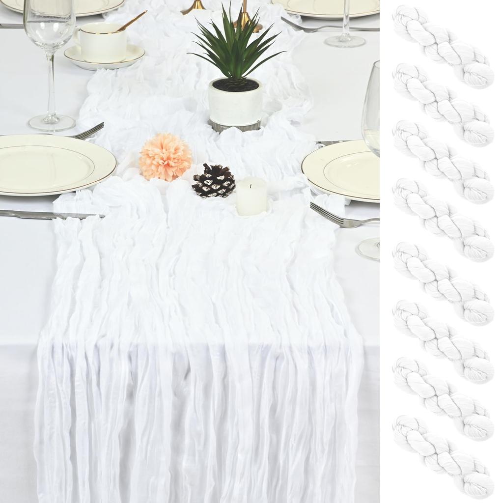 8Pcs Cheesecloth Table Runner, Boho Gauze Cheese Cloth Table Runners for Wedding Party Baby Bridal Shower Banquet Home Decor