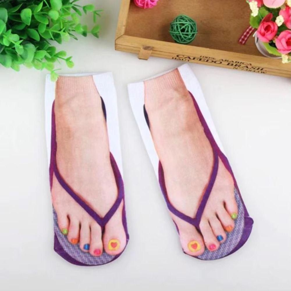 Gemusterte 3D-gedruckte Socken Knöchelhoch Lustige kurze Socken Lässige Flip-Flop-Socken Damen