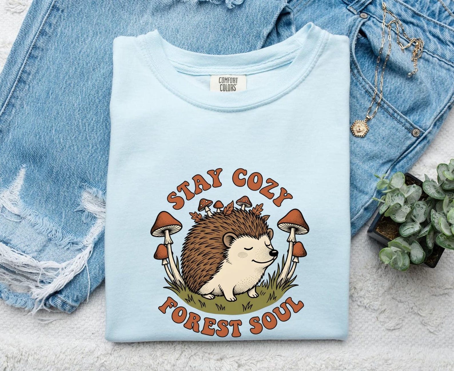 Hedgehog Art Shirt Animals Outdoors Gift Women Playful Tee Hedgehog T-Shirt Wildlife Fan Cartoon Tshirt Nature Graphic Hand Drawn Fungus S