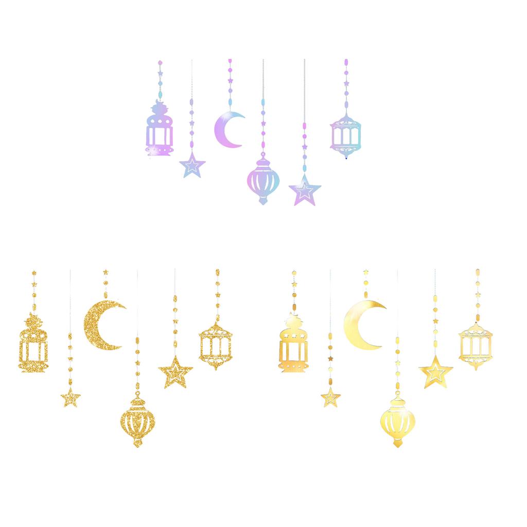 6Pcs Eid Mubarak Islamic Muslims Party Supplies Glittering Banners Star Moon Hanging Ornaments Ramadans Festival Decors