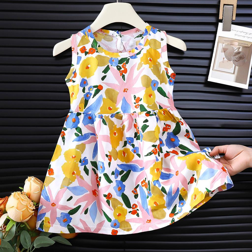 Girl Sleeveless Dress With Floral Pattern For Toddler Summer Wear