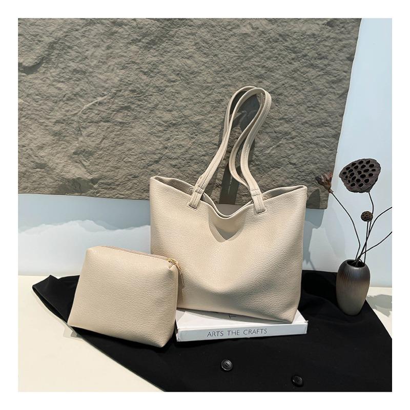 

Textured big bag autumn new trendy casual soft leather shoulder bag personalized large capacity tote bag бежевый