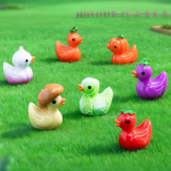 9 Pcs Funny Vegetable Duck Figurines Resin Tiny Duck Sculpture Cute Eggplant Pumpkin Onion Mini Duck Statue for Home Office Desktop Car Dashboard