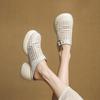 British round head hollow bag head slippers women's 2025 summer new woven thick-soled thick-heeled Muller shoes leather half slippers