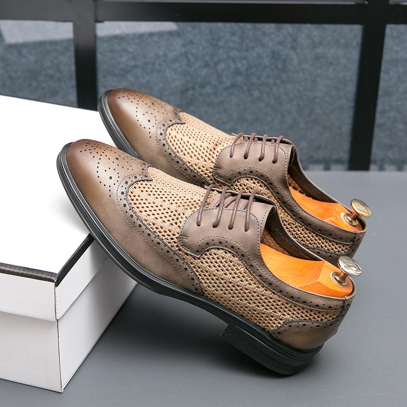 Men Brogues Grey Derby Wedding Dress Summer Pointed Toe Elevator Shoes Tuxedo Prom Blazers Shoes Plus Size