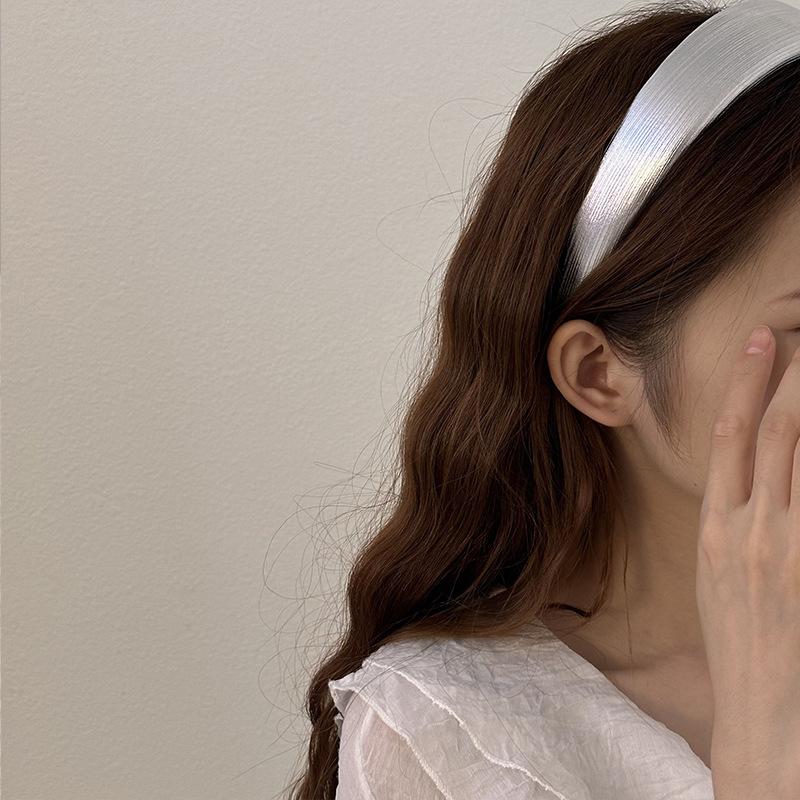 Bentițe de păr late din piele în stil coreean, aurii strălucitoare, argintii, din PU, bentițe de modă simple cu burete, cerc de păr pentru femei, clip de păr, accesorii de cap retro