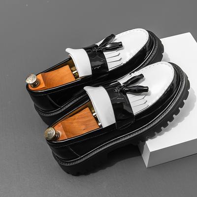 Fashion Loafers Men Thick-soled Lightweight Fashionable Social Leather Shoes Outdoor Travel Mountaineering Shoes Black White Size 38-46