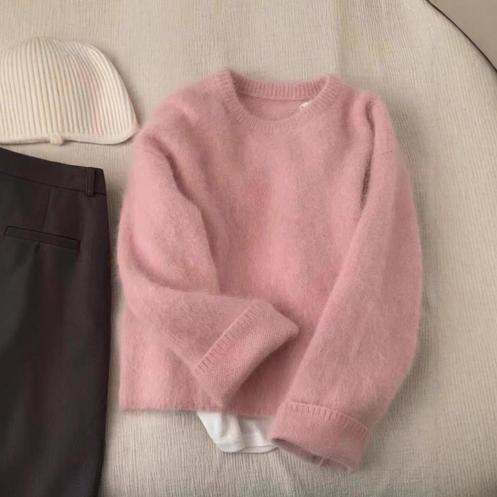 

Gentle wind pink mink fleece sweater women s autumn and winter gentle lazy feeling furry warm knitted sweater top one size fits all