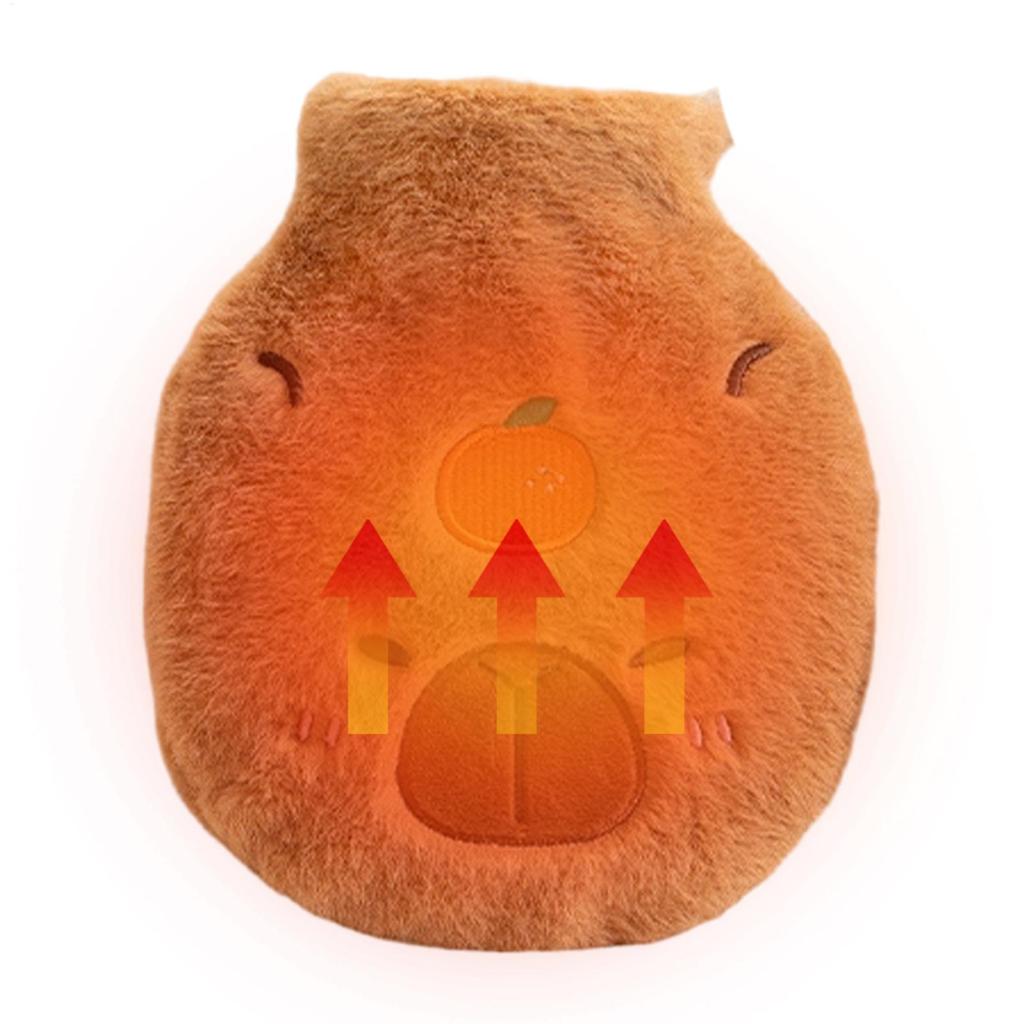 Cartoon Plush Capybara Hot Water Bottle Portable Cute Winter Warm Belly Big Warm Water Bottle Flannel Cover Winter Warming